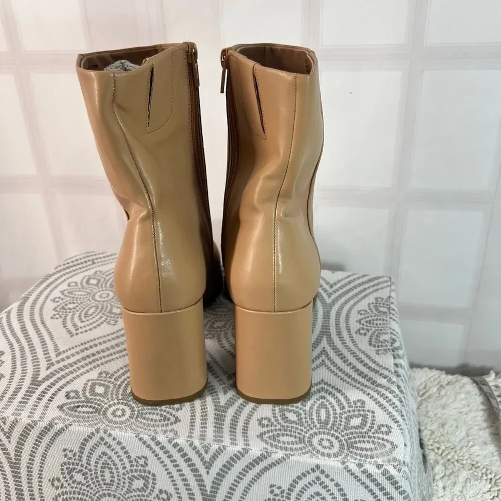A New Day Tan Almond Toe Side Zip Block Heel Janelle Ankle Dress Bootie Size 11